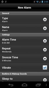 iHome-Sleep alarm set up screen